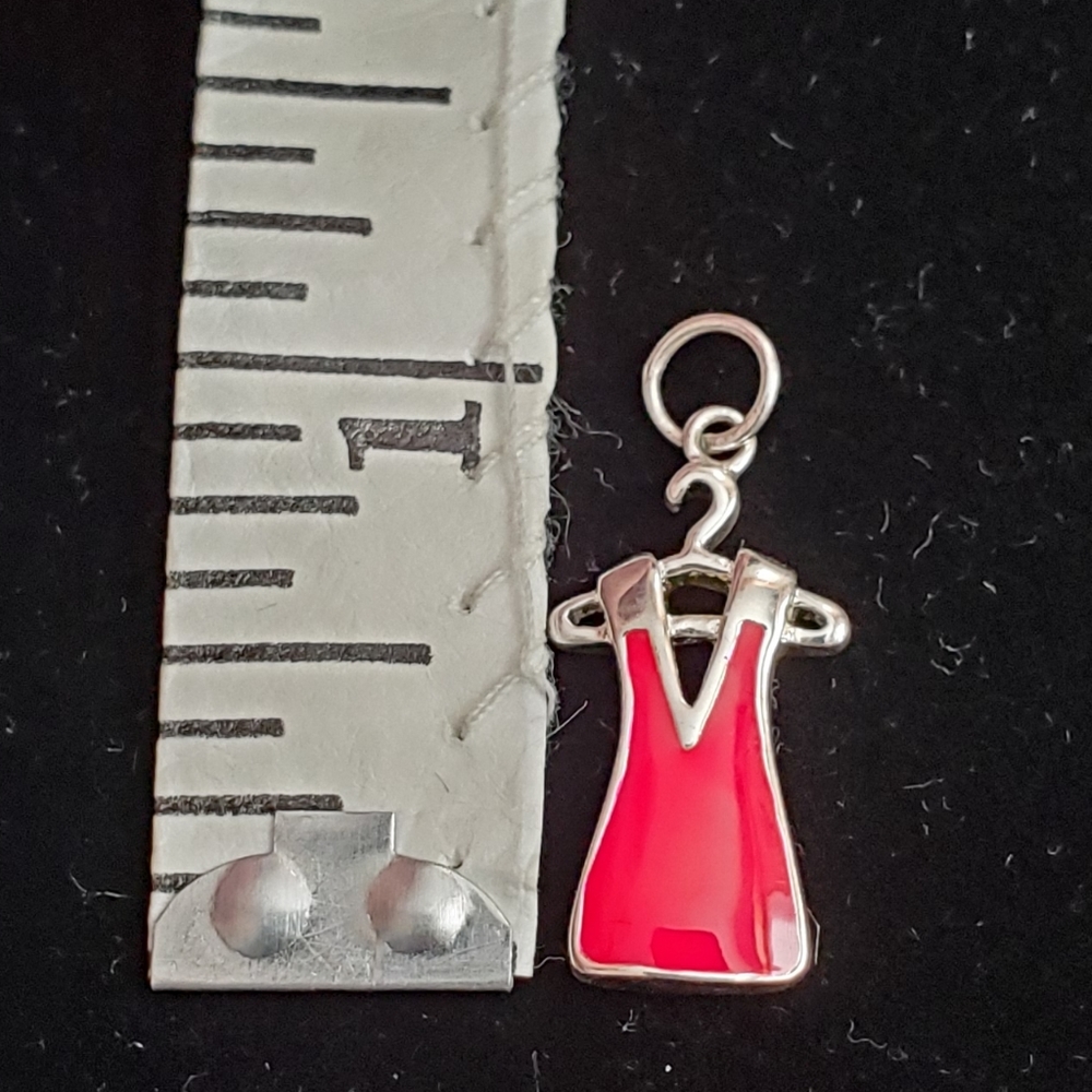 NWOT Sterling Silver Dress on Hanger Charm, Apple Red Color